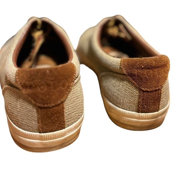 Polo Ralph Lauren Vaughn Size 10 D Tan Burlap & Suede Lace Up Low Top Sneaker - Picture 2 of 15